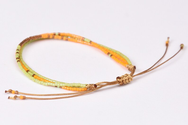 Tiny beaded bracelet Minimalist bracelet adjustable triple string bracelet Stacking miyuki seed beads woman gift wife Delicate boho jewelry image 2