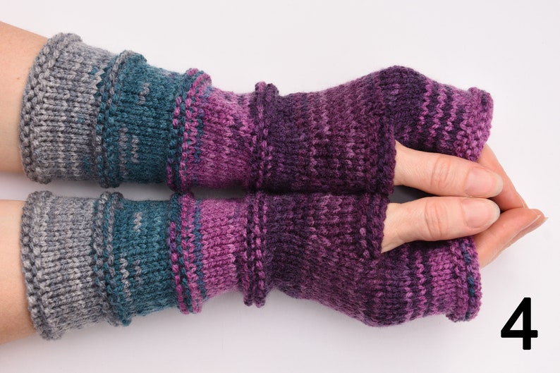 Winter gloves Womens gift for wife bright striped fingerless gloves Knit mittens Arm Warmers hippie hypoallergenic gloves anniversary gift 4 GrayPurple