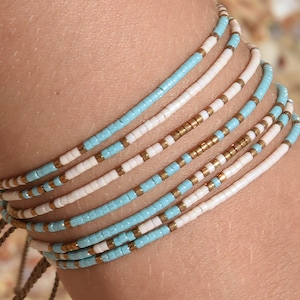 Minimalist bracelet Tiny beaded bracelet turquoise Stacking string bracelet miyuki seed beads for woman gift for her Delicate boho jewelry
