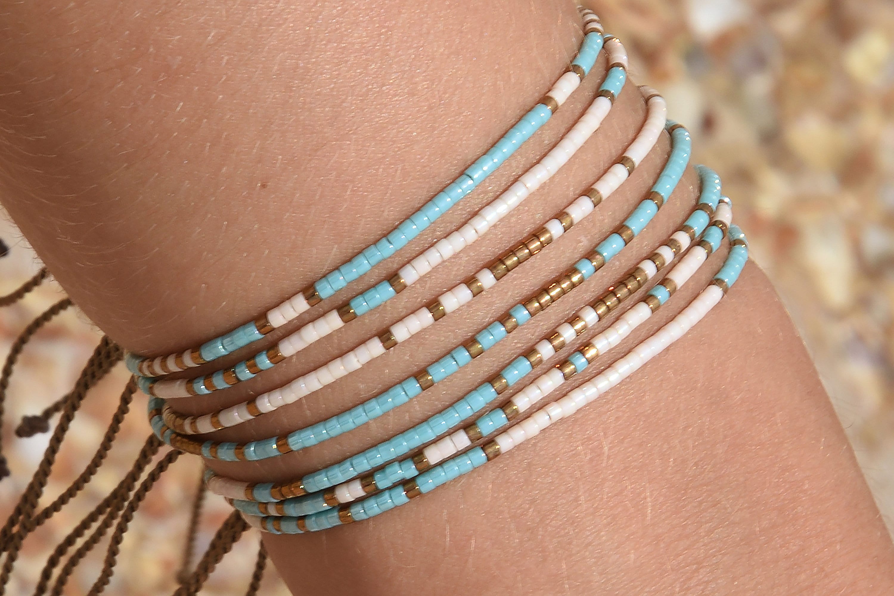 Minimalist bracelet Tiny beaded bracelet turquoise Stacking string bracelet miyuki seed beads for woman gift for her Delicate boho jewelry