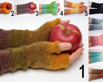 Unique Fingerless gloves Mittens Arm Warmers Colorful Winter gloves for womens gift Half finger gloves Anniversary gift PrettyCrochetForYou