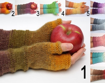 Unique Fingerless gloves Mittens Arm Warmers Colorful Winter gloves for womens gift Half finger gloves Anniversary gift PrettyCrochetForYou