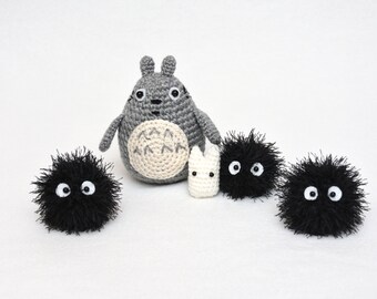 Set My Neighbor Totoro Amigurumi Soot Sprite plush Crochet toys Gift For Kids toys Stuffed Animals Monster Soft plushie PrettyCrochetForYou