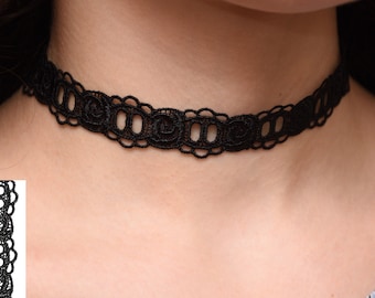 Black lace Choker necklace Gothic Lace necklace Boho necklace Boho chic Tattoo choker Black Goth choker Victorian choker PrettyCrochetForYou