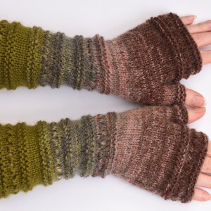 wife gift Fingerless Gloves womens gift Clothing Gift ideas for wives gift for her Knit Winter Gloves Mittens Arm Warmers Wrist Warmers 3 Green Brown