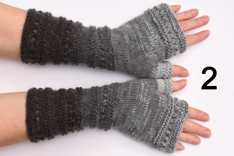 wife gift Fingerless Gloves womens gift Clothing Gift ideas for wives gift for her Knit Winter Gloves Mittens Arm Warmers Wrist Warmers 2 Black-Gray