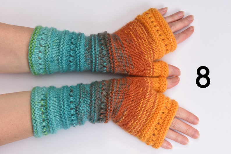 wife gift Fingerless Gloves womens gift Clothing Gift ideas for wives gift for her Knit Winter Gloves Mittens Arm Warmers Wrist Warmers 8 Aquamarine-Orange