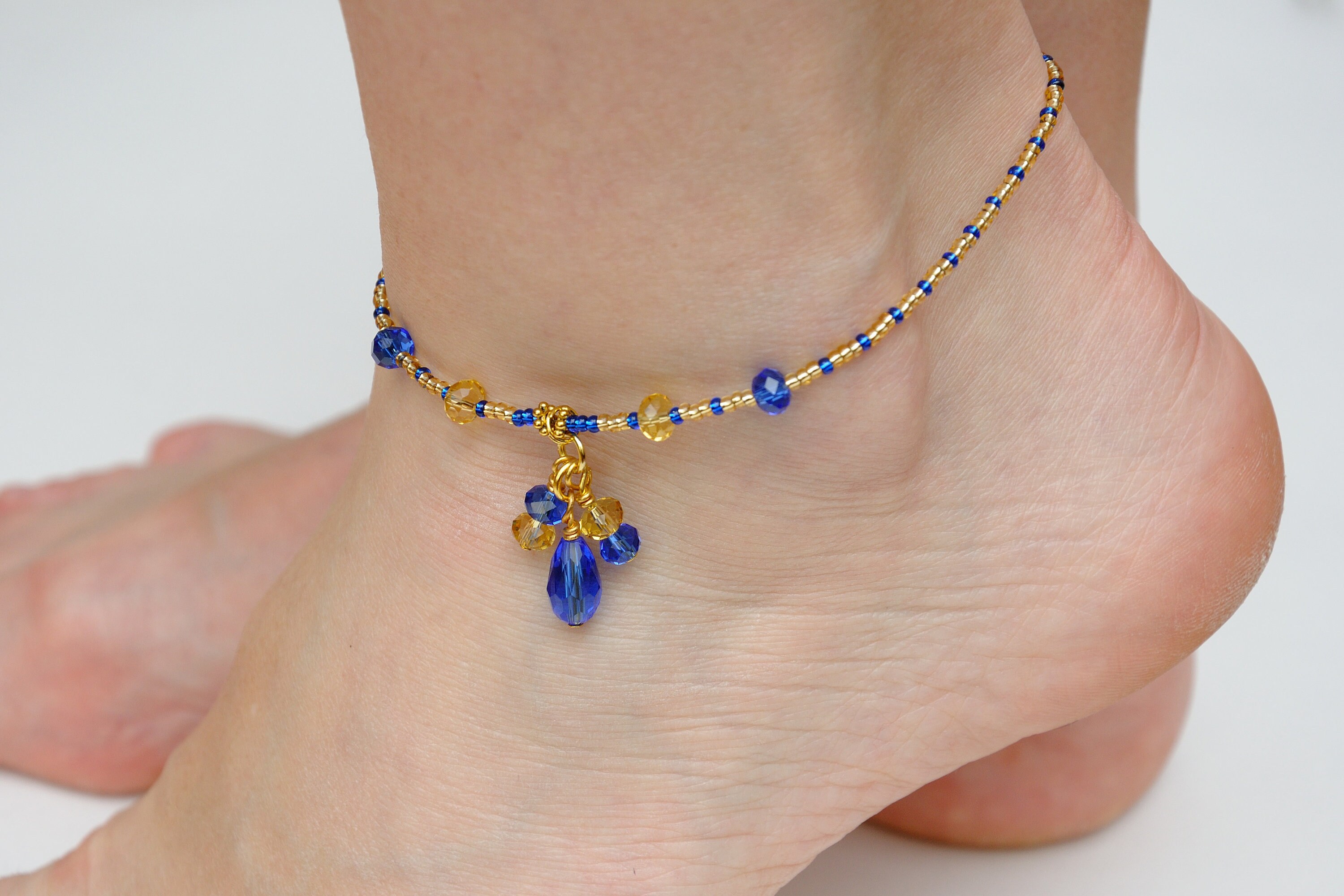 Blue anklet Dangle anklet Crystal charm anklet for women ankle Etsy