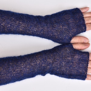 Extra Thin Fingerless gloves Alpaca Mohair Gloves women wedding gloves Arm Warmers Wife gift ideas Girlfriend Gift for Her Gift for women 14 Navy Blue