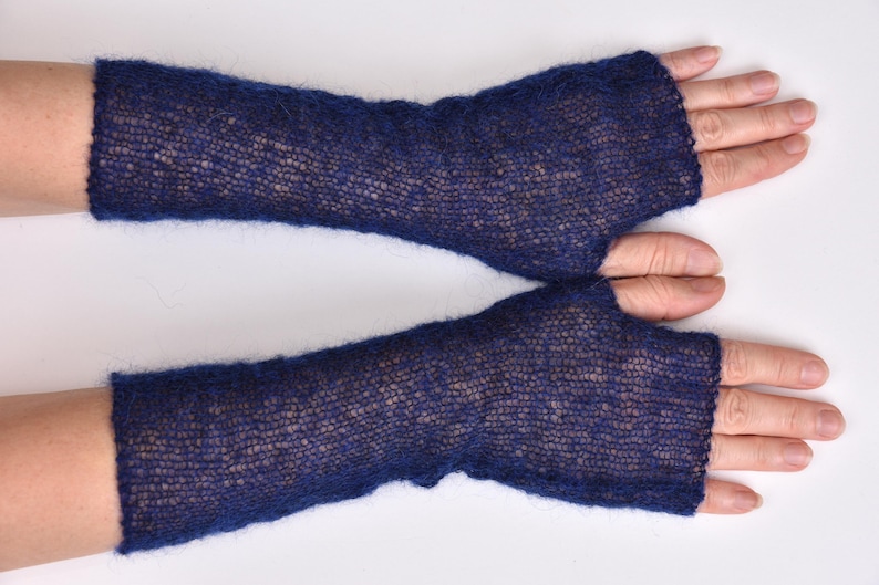 Extra Thin Fingerless gloves Alpaca Mohair Gloves women wedding gloves Arm Warmers Wife gift ideas Girlfriend Gift for Her Gift for women 14 Navy Blue
