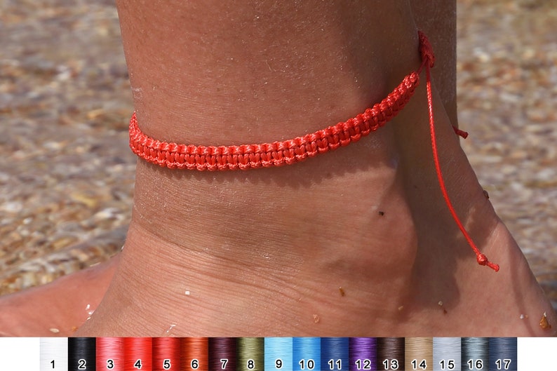 Red Surf anklet Adjustable colored anklet Waterproof Macrame anklet Mens Simple anklet Hippie Makrame Mens Ankle Bracelet friendship gift image 1