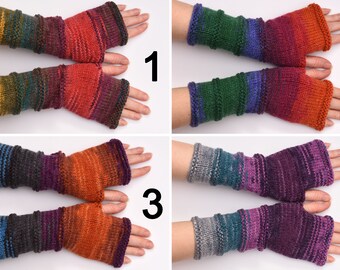 Winter gloves Womens gift for wife bright striped fingerless gloves Knit mittens Arm Warmers hippie hypoallergenic gloves anniversary gift