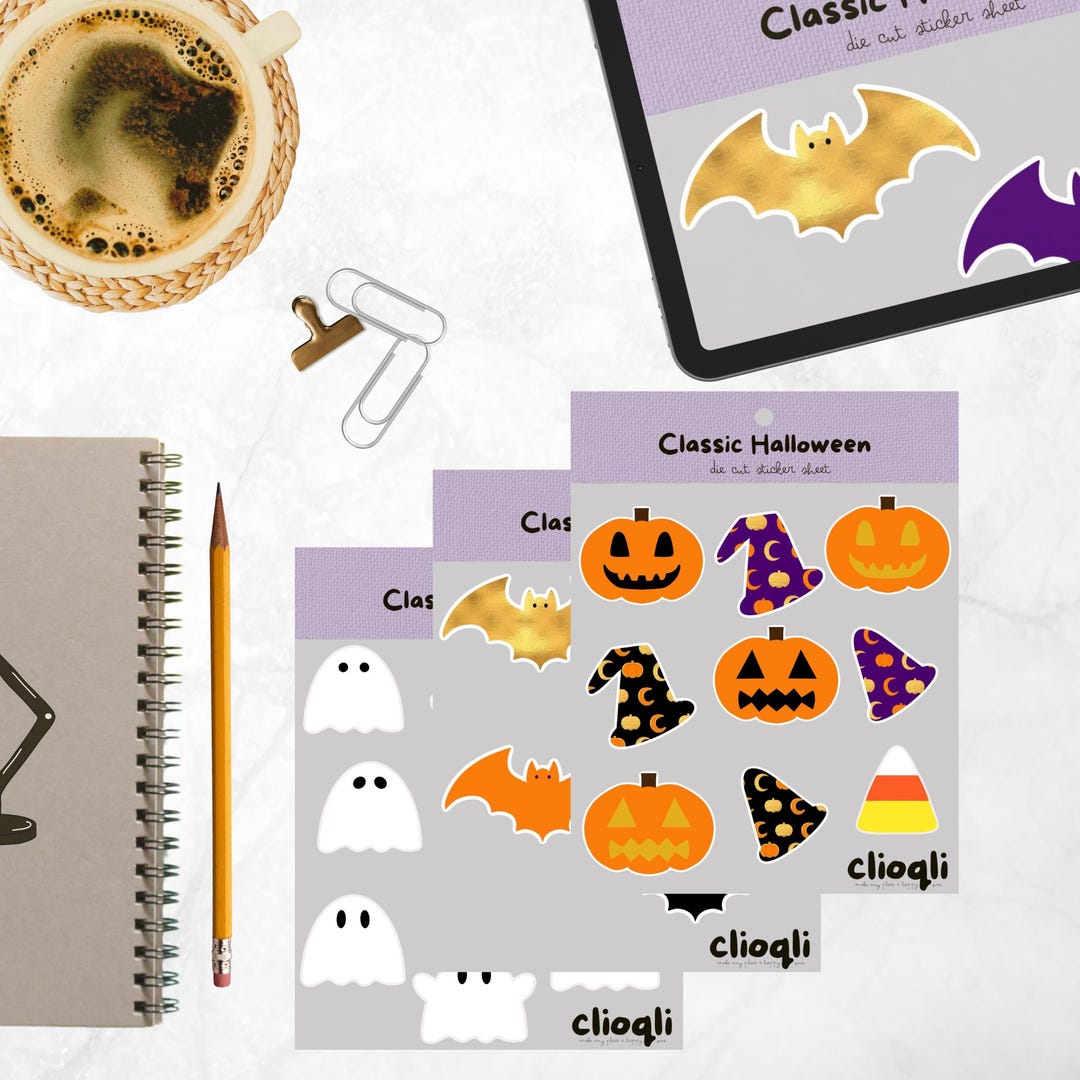 Classic Halloween Die Cut Sticker Set Goodnotes Files Pngs for Digital ...