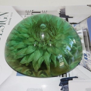 Solid Lucite And Flower Sculpture Paper Weight Mid Century Modern Art Object
