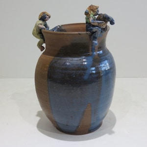 Signed Jill Uttrino Studio Pottery with Children Around the Top Mid Century Modern Ceramics