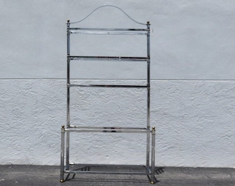 Milo Baughman Style Chrome Brass And Glass Etagere Unit Mid Century Modern Bakers Rack Shelfing Unit