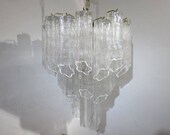 Vistosi Glass And Brass Six Light Cascading Mid Century Modern Chandelier Made In Italy