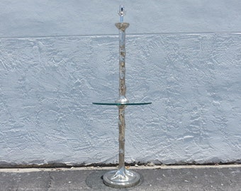Faux Bois Metal Floor Lamp With Glass Table Mid Century Modern Lighting