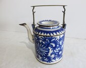 Chinese Blue And White Antique Porcelain Tea Pot Signed With Chop Marks On The Bottom