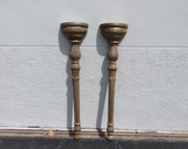 Pair Of Tall Carved Wood Antique Wall Sconces Brackets