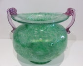 Hand Blown Murano Glass Bowl Mid Century Modern Green And Pink Glass Murano Italy