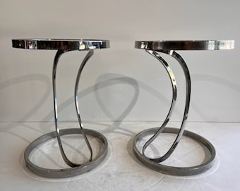 Pair of Pace Style Chrome and Glass Side Tables Mid Century Modern Furniture