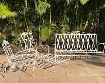 Set di divani e sedie club Salterini in ferro battuto Magnolia Chaise Lounge, mobili da giardino moderni della metà del secolo