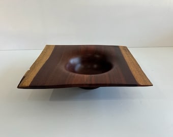 Live Edge Carved Wood Sculptured Bowl Mid Century Modern Art Object