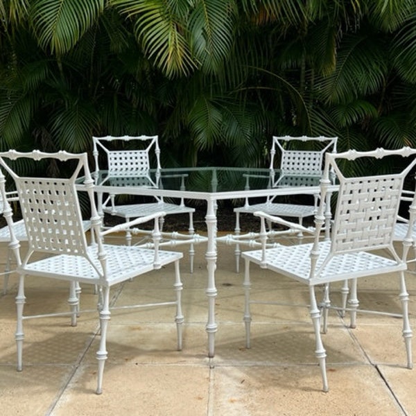 Phyllis Morris Faux Bamboo Patio Table and Six Armchairs Mid Century Modern Patio Furniture