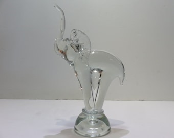 Vintage Hand Blown Glass Elephant Sculpture Mid Century Modern Art