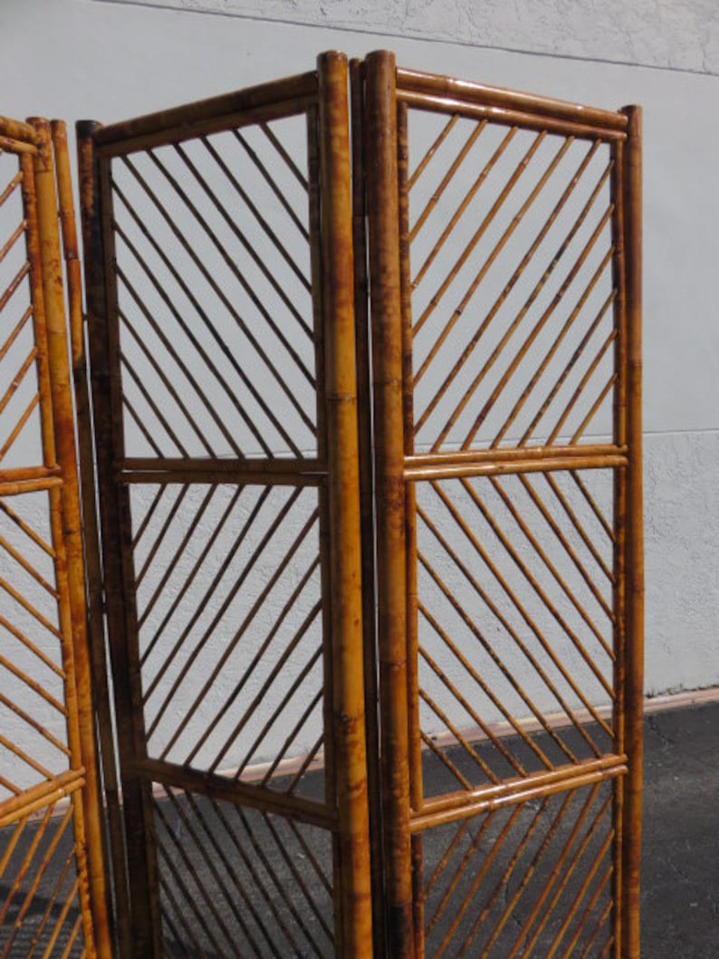 Vintage Bamboo Room Divider Mid Century Modern Screen Etsy