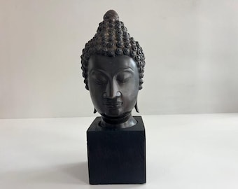 Thai Bronze Buddha Head Sculpture Mid Century Modern