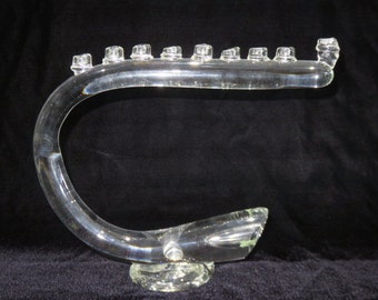 Signed David Goldberg Hand Blown Glass Menorah Mid Century Modern