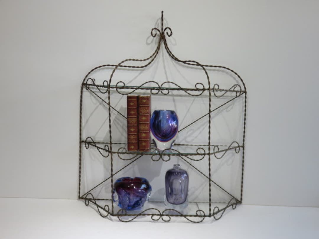 View of French Antique Gold Gilt Wire and Glass Wall Mount Shelve - Etsy