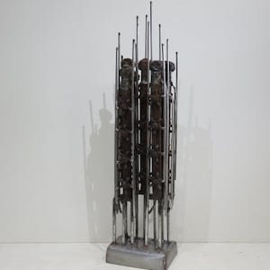 Brutalist Abstract Metal Sculpture Mid Century Modern Cubist Soldiers