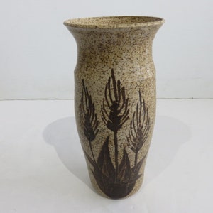 Hand Painted Mid Century Modern Studio Pottery Vessel with Floral Design
