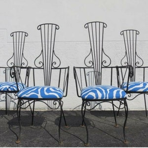 John Risley Style Wrought Iron Patio Chairs Mid Century Modern Furniture