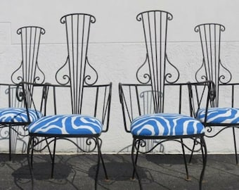 John Risley Style Wrought Iron Patio Chairs Mid Century Modern Furniture