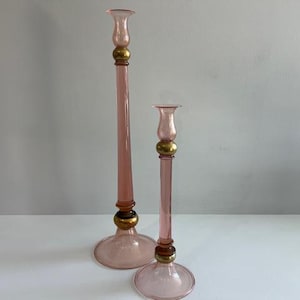 Set of Two Seguso Murano Glass Candle Holders for Vetri DArte Mid Century Modern Italy