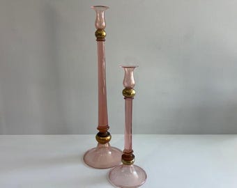 Juego de dos candelabros de cristal de Murano Seguso, estilo italiano de mediados de siglo.