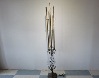 Salterini Style Antique Wrought Iron And Brass Three Light Floor Lamp