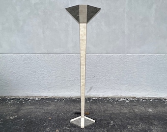 Robert Marcius Style Tessellated Fossil Stone Floor Lamp Mid Century Modern Torchiere Lighting