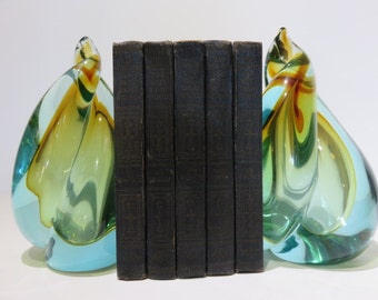 Alfredo Barbini Glass Bookends Mid Century Modern Hand Blown Murano Glass Italy