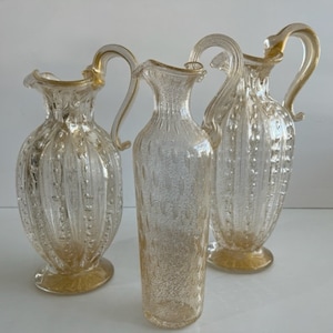 Set of Three Murano Glass Vessels with Pour Spouts and Handles Mid Century Modern Venetian Glass Italy