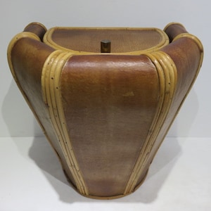 Gabriella Crespi Style Leather Wrapped and Rattan Hinged Mid Century Modern Box