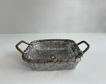 French Style Woven Brass and Silver Metal Basket