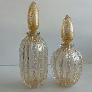 Set of Two Gambaro and Poggi Murano Glass Bottles with Stoppers Mid Century Modern Venetian Glass Italy