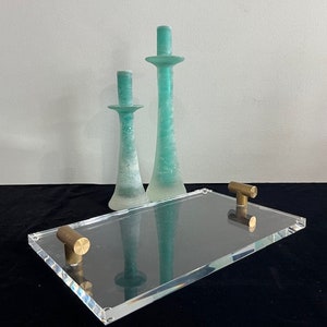 Thick Lucite Custom Trays with Brass Handles Mid Century Modern Home Furnishings