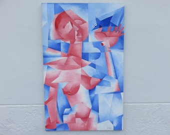 Large Pablo Picasso Style Abstract Art Mid Century Modern Painting Artist Signed