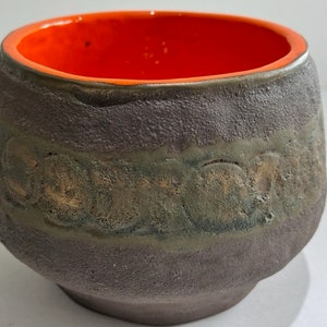 Studio Pottery Bowl with Orange Color Inside Mid Century Modern Ceramics